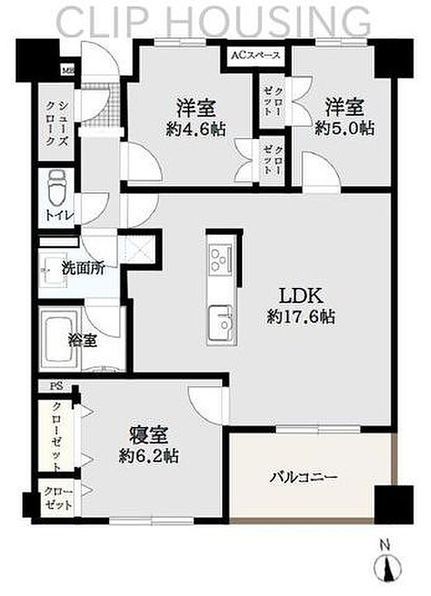 ジェイパーク聖蹟桜ヶ丘II(3LDK) 2階の間取り図