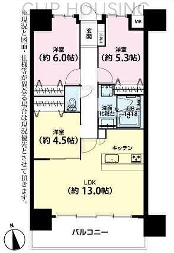 グランツ昭島(3LDK) 12階の間取り図