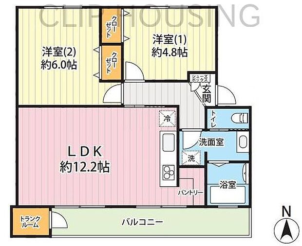 鹿島団地3−1号棟(2LDK) 5階の間取り図