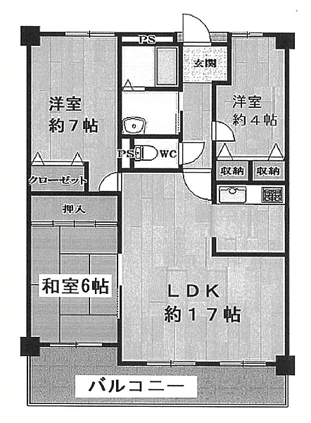 ユニハイム松原高見の里(3LDK) 4階/4の間取り図