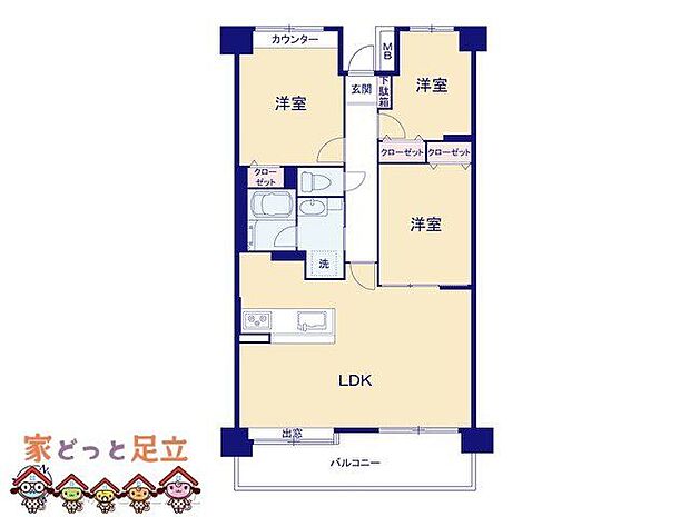 東川口パーク・ホームズ(3LDK) 1階の間取り図