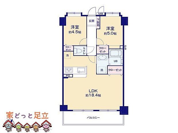 ライオンズマンション西新井高道公園(2LDK) 4階の間取り図
