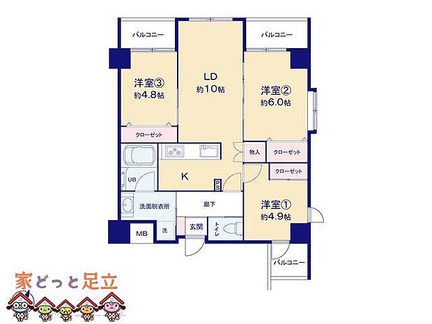 コンフォラス西新井(3LDK) 4階の間取り図