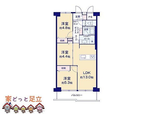 マンハイム竹の塚(3LDK) 5階の間取り図