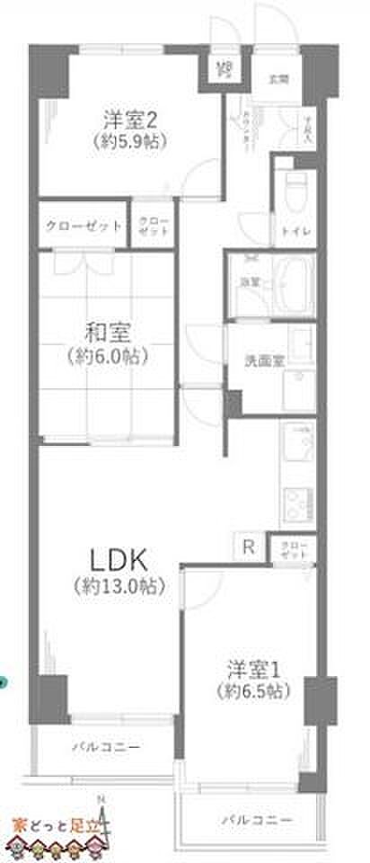 セザール竹ノ塚(3LDK) 1階の間取り図
