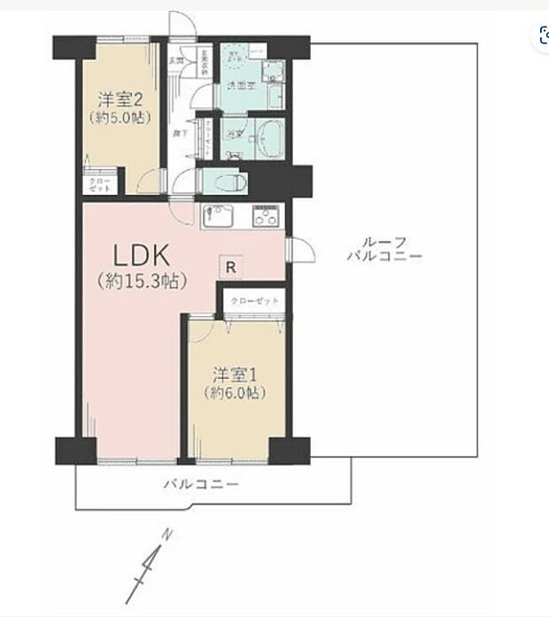 相模台サンハイツ(2LDK) 6階/612の間取り図