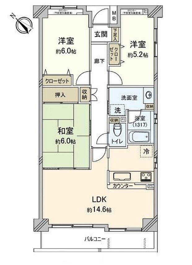 中銀古淵マンシオン(3LDK) 4階/402の間取り図