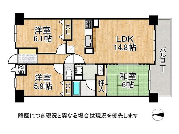 ライオンズマンション奈良帝塚山　中古マンション(3LDK) 4階の間取り図