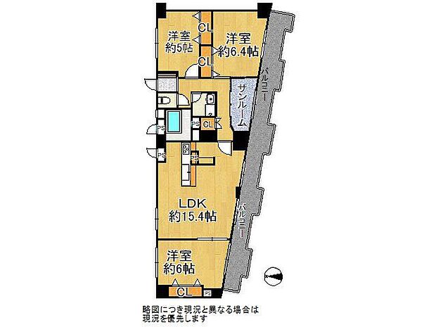 奈良三条ハイツ　中古マンション(3LDK) 6階の間取り図