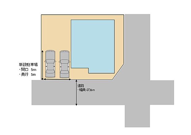 【配置図】土地66坪の北東角地のお家になります。駐車場は並列2台分に拡幅しました。