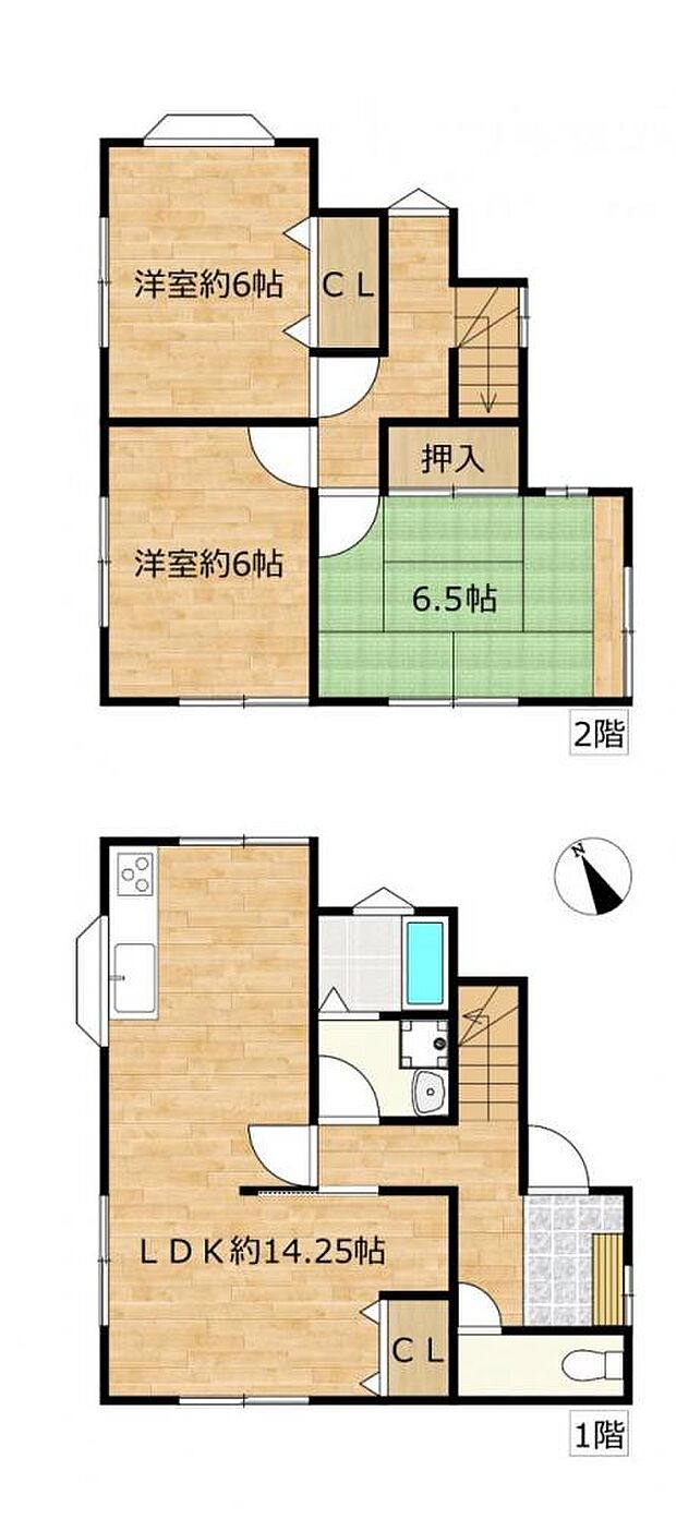 2階建て3LDKのお家です。3LDKと十分な部屋数があり、ご家族でも住みやすい住宅ですよ。