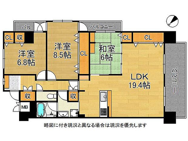 ファミール西宮今津　中古マンション(3LDK) 7階の間取り図