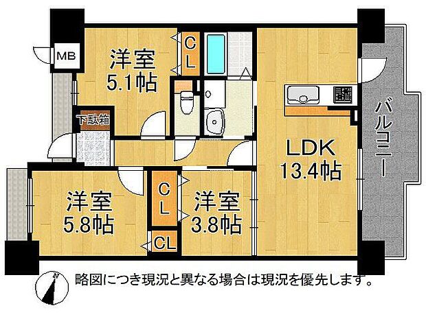 グローバル伊丹駅前　中古マンション(3LDK) 2階の間取り図
