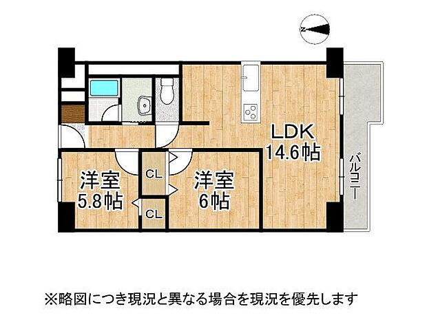 イトーピア尼崎　中古マンション(2LDK) 10階の間取り図