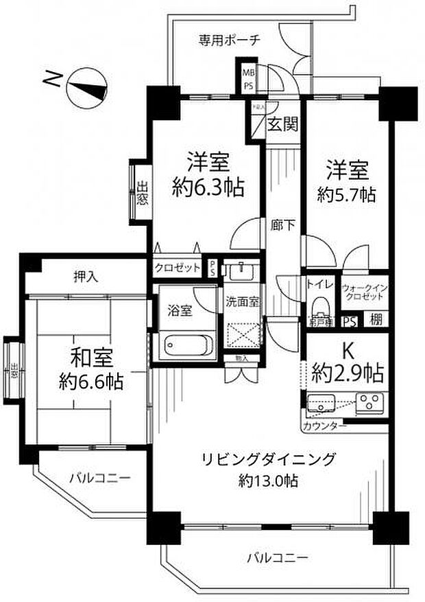 ライオンズステーションプラザ板橋本町(3LDK) 9階の間取り図