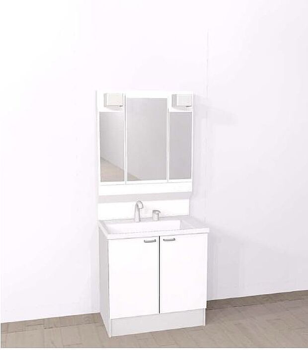 【同仕様写真】洗面化粧台はハウステック製の三面鏡洗面台に新品交換致します。