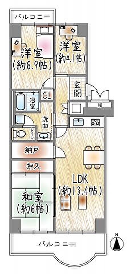 ユニハイム千里丘1号棟(3SLDK) 9階の間取り図