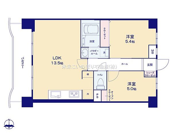 ライオンズマンション東鷲宮(2LDK) 3階の間取り図