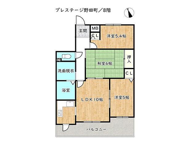 プレステージ野田町(3LDK) 8階/802号室の間取り図