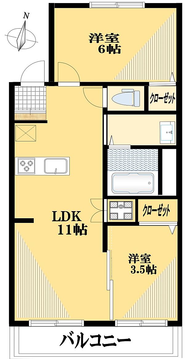 江古田第2ローヤルコーポB棟(2LDK) 2階の間取り図