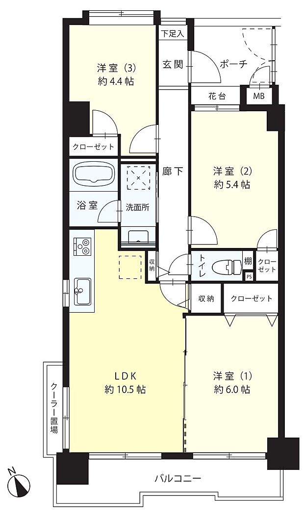 朝日シティパリオ西早稲田館(3LDK) 5階の間取り図