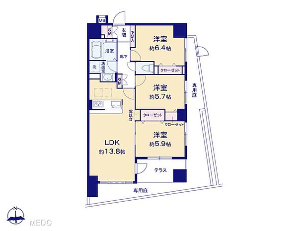 ローヤルシティ蓮根南(3LDK) 1階の間取り図