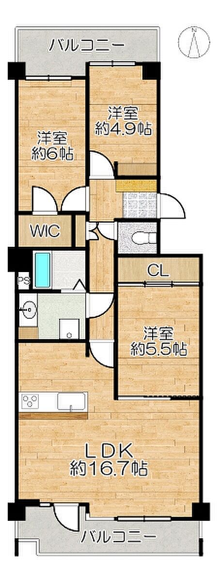 シーアイマンション須磨エクシード(3LDK) 6階の間取り図