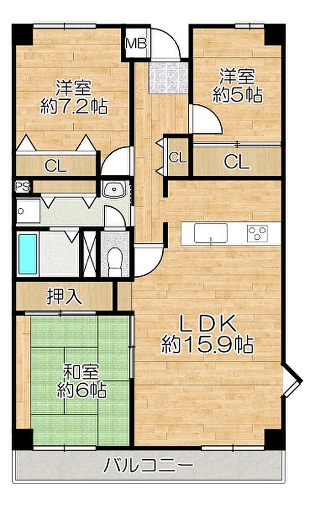 須磨・名谷ハウス1号棟(3LDK) 10階の間取り図