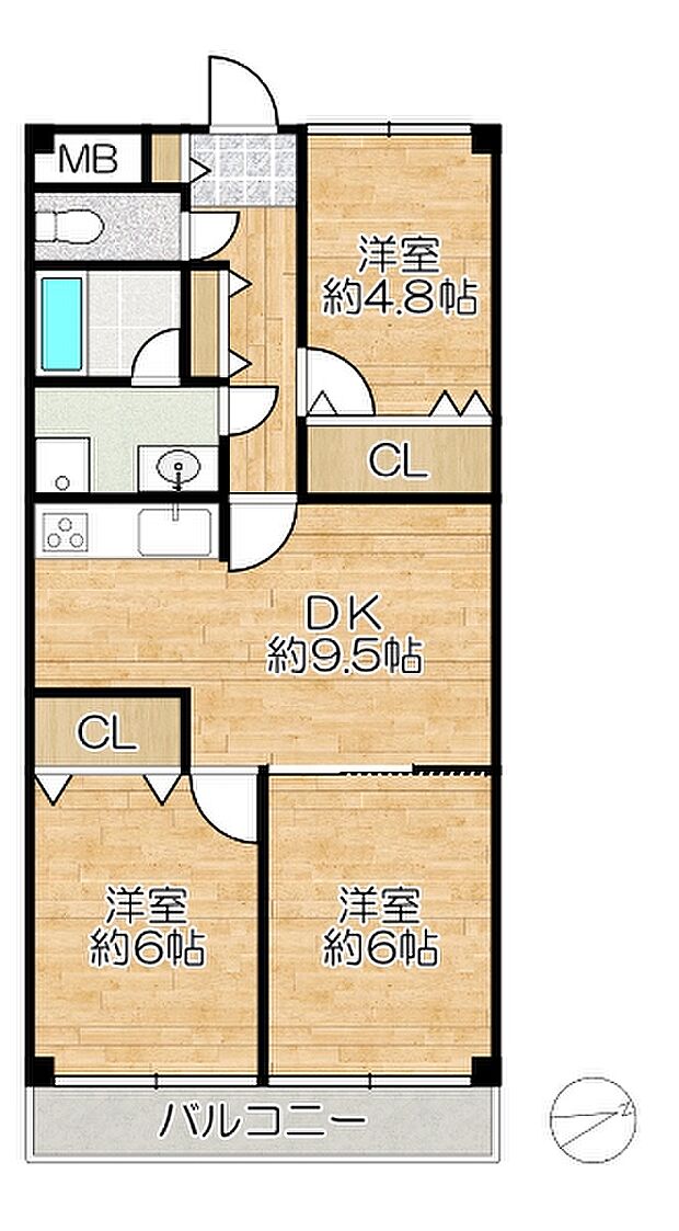ドルミハイツ垂水　Ａ棟(3DK) 8階の間取り図
