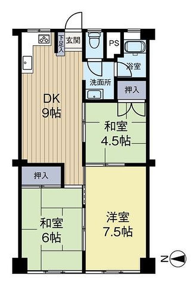 京橋第二コーポ(3DK) 9階の内観