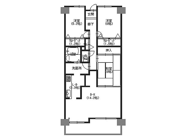 朝倉グリーンマンション(3LDK) 1階/１１４号室の間取り図