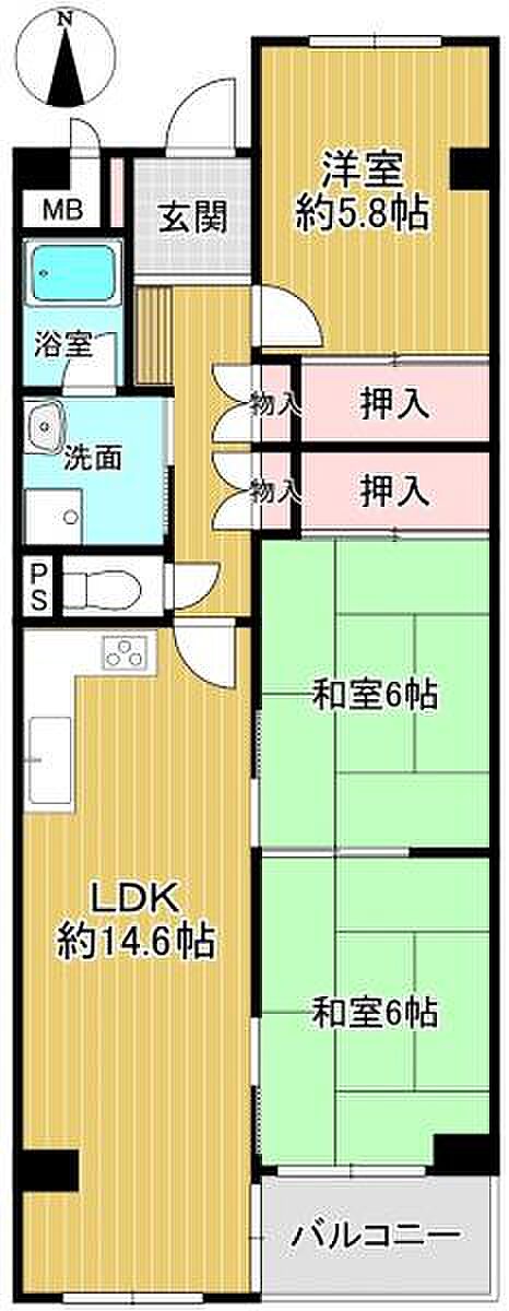 3ＬＤＫ・15階最上階のお部屋です。