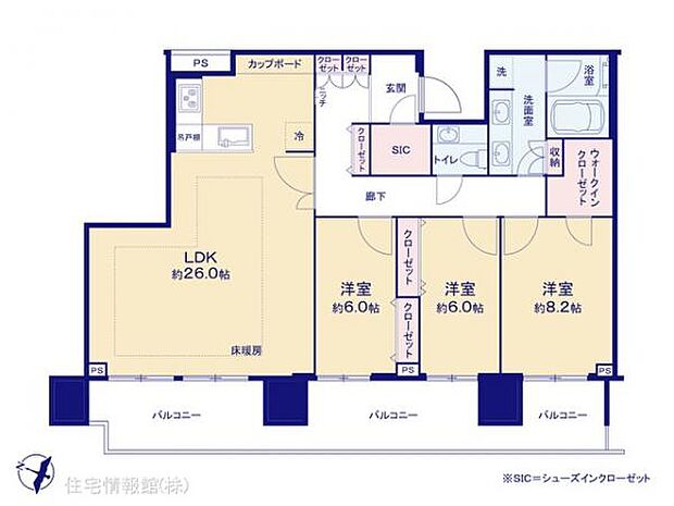二子玉川ライズタワー＆レジデンスタワーイースト(3LDK) 37階の間取り図