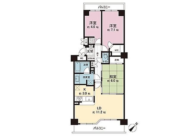 生田ガーデンハウス(3LDK) 2階の間取り図