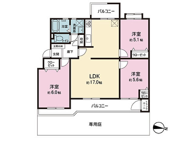 宮前平グリーンハイツ15号棟(3LDK) 1階の間取り図