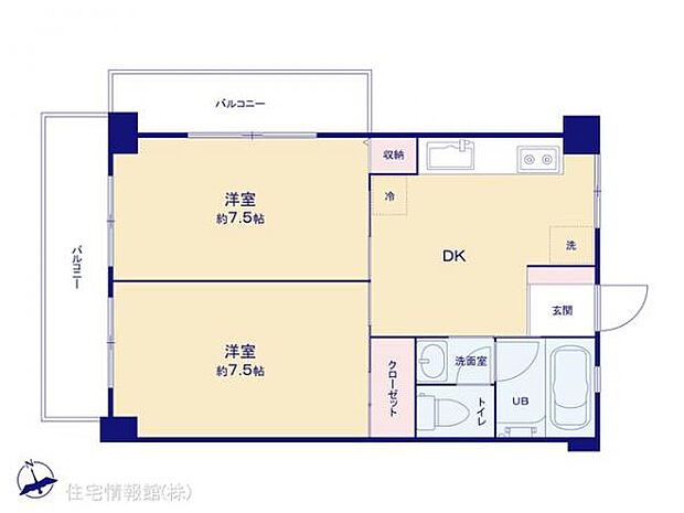 調布たま川台住宅(2K) 5階の間取り図