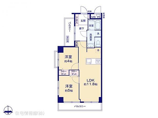 府中コーポラス(2LDK) 3階の間取り図