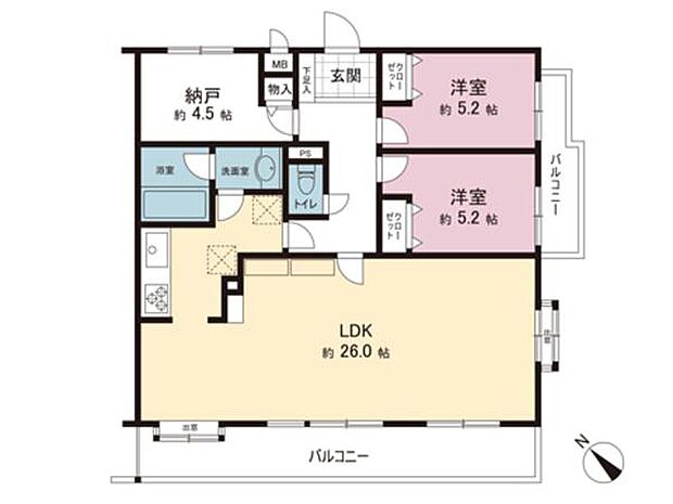 ライオンズマンション越谷大沢(2SLDK) 2階の間取り図
