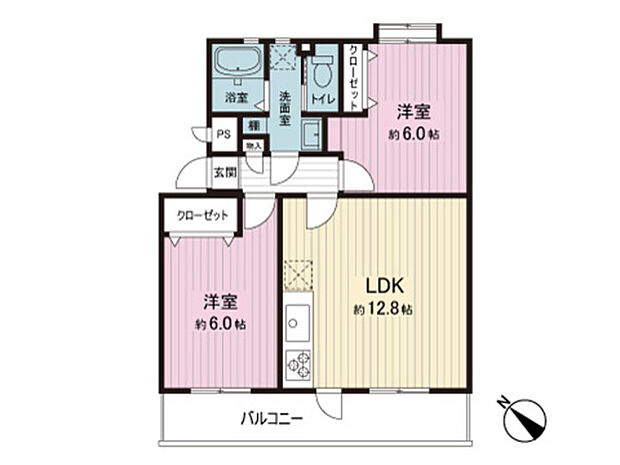 キャッスルメジェール上福岡(2LDK) 2階の間取り図