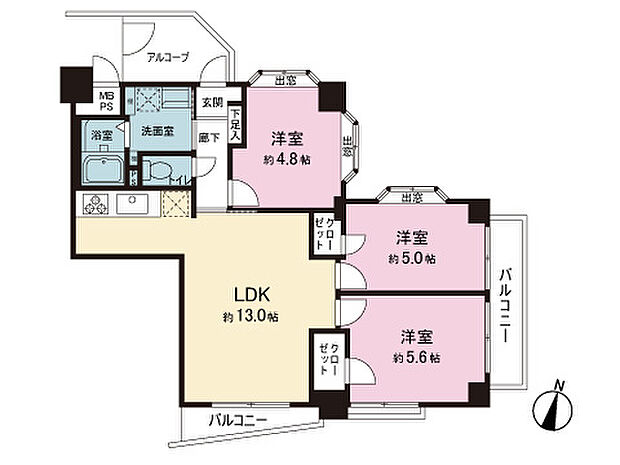 セザール富沢(3LDK) 1階の間取り図