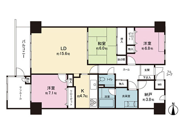 錦ケ丘セントラルハイツ(3SLDK) 13階の間取り図