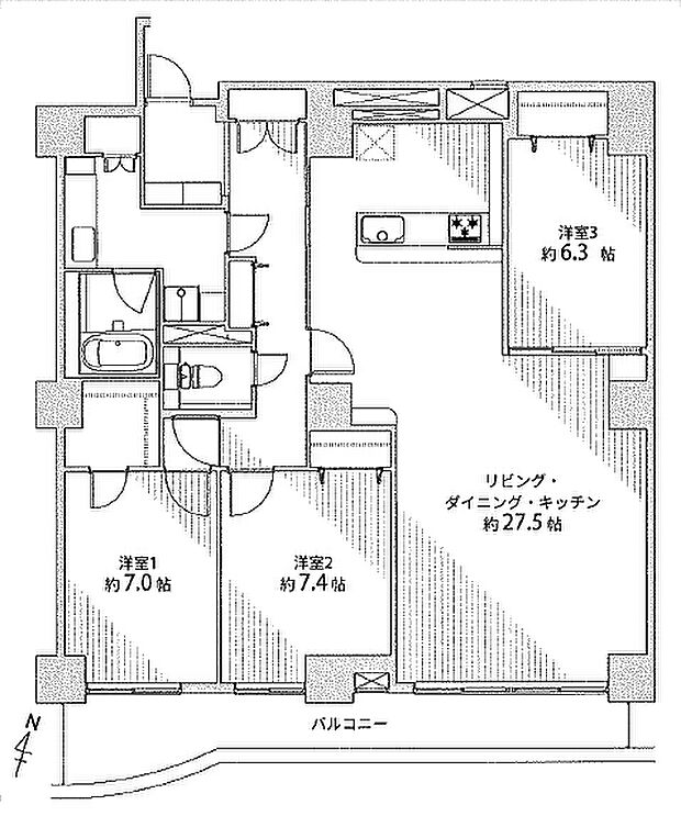 ダイアパレスアポロシティ21高砂アクロスタワー(3LDK) 15階の間取り図