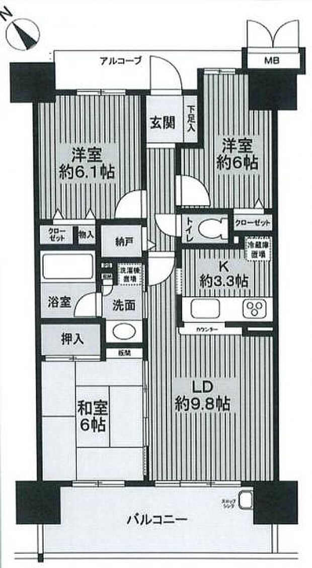 堺柳之町アーバンコンフォート(3LDK) 13階の間取り図