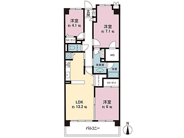 ライオンズマンション上野芝5丁(3LDK) 3階の間取り図