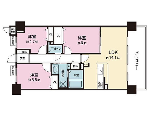 ライオンズマンション鳳北ガーデンシティ(3LDK) 13階の間取り図