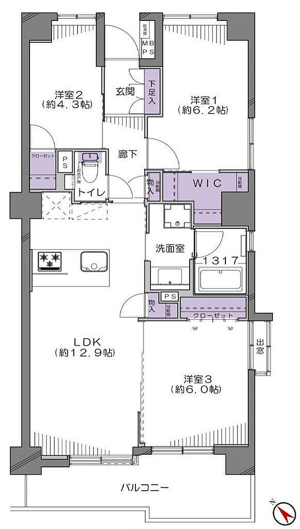 板橋区役所前リリエンハイム(3LDK) 10階/1002号室の間取り図