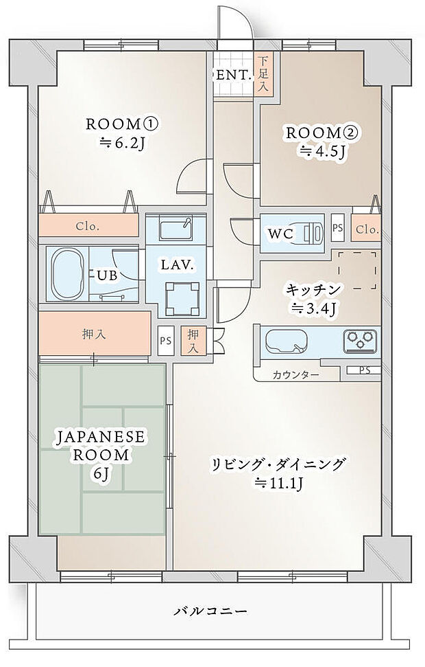 サンクレスト浦和(3LDK) 11階/1103号室の間取り図