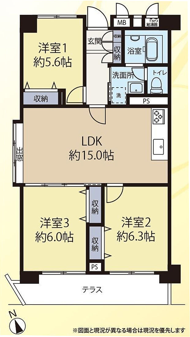 大泉学園サマリヤマンション(3LDK) 1階/106号室の間取り図