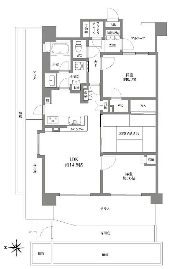 サンクレイドル南浦和コンフラット(3LDK) 1階/110号室の間取り図