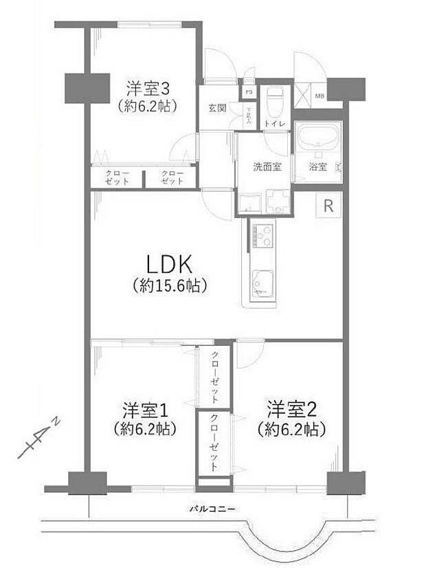 浦和白幡東高層住宅1号棟(3LDK) 5階/504号室の間取り図